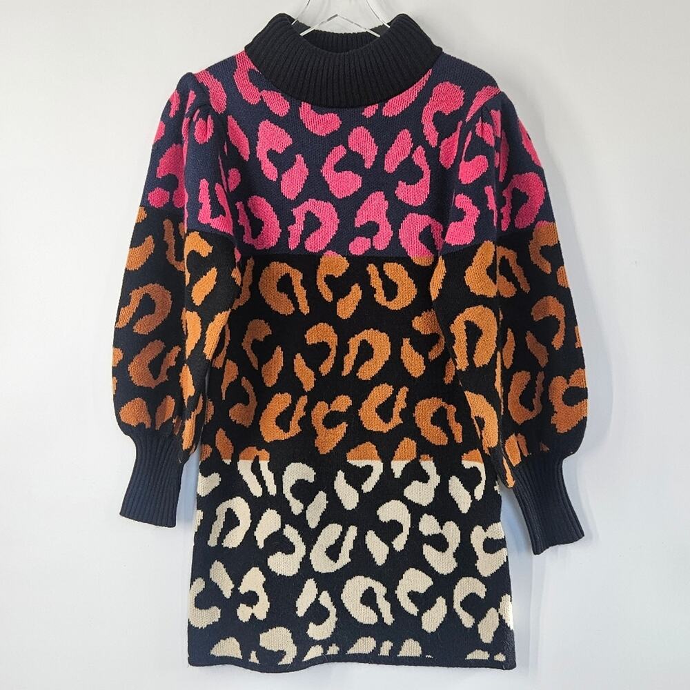 FARM Rio Multicolor Leopard-Block Long Sleeve Knit Dress - Picture 4 of 10